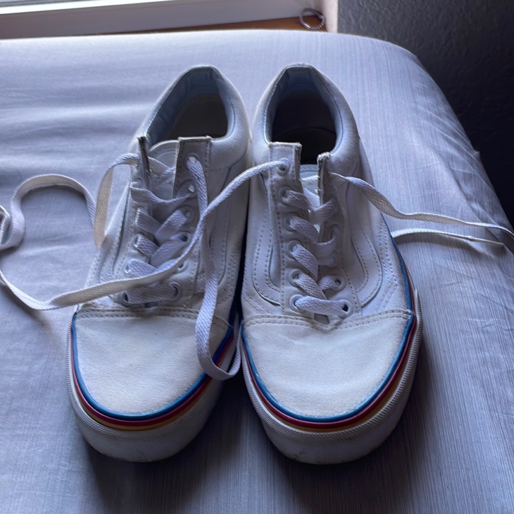 Vans white with stripe trim gently used